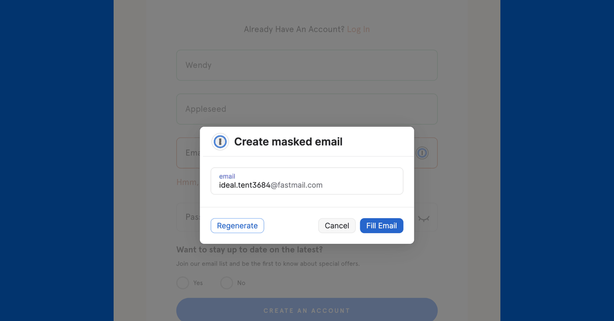 1Password kendi e-postamı gizle özelliğini alıyor
