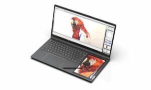 Sızan Lenovo Thinkbook Plus görüntüsü, klavyenin yanında ikinci bir ekran gösteriyor