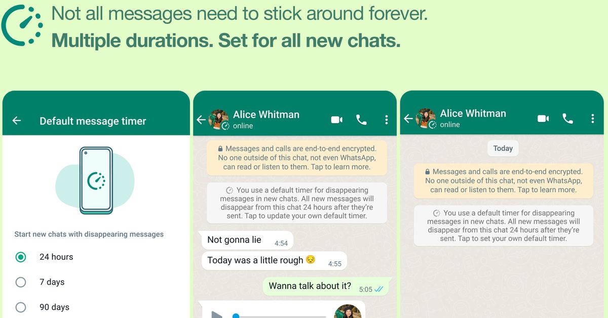 WhatsApp artık tüm sohbetleri varsayılan olarak kaybolacak şekilde ayarlamanıza izin veriyor